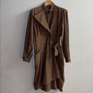 Thierry Mugler Brown/Tan Sculptural Glenplaid Vintage 80’s Dress Size 40